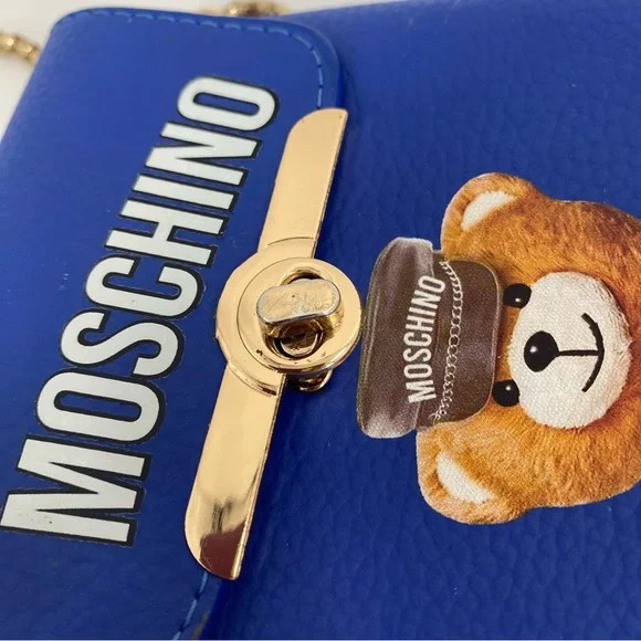 Women’s Royal Blue Teddy Bear Bag with Gold Chain - Picture 7 of 7